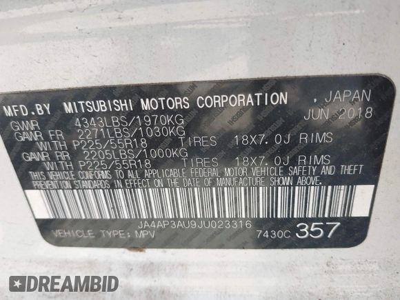 2018 Mitsubishi Outlander ES z VIN JA4AP3AU9JU023316, wystawiony jako IAAI lot #42496213 z przebiegiem 24 772 mil mil oraz . Historia ofert i sprzedaży dostępna na DreamBid. Obrazek 9.