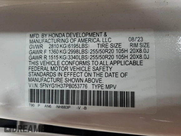 2023 Honda Pilot Sport with VIN 5FNYG1H37PB053776, listed as a Copart auction lot 83002744 with 66,186 mi miles and Salvage Title. Bid and sale history available at carsss.com. Image 14.
