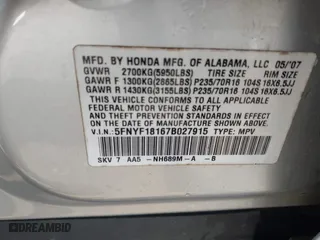 2007 Honda Pilot LX with VIN 5FNYF18167B027915, listed as a IAAI auction lot 41819509 with 206,684 mi miles. Bid and sale history available at carsss.com. Image 9.