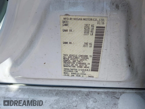 2016 Nissan Altima SR with VIN 1N4AL3AP3GC150482, listed as a IAAI auction lot 40353797 with 145,442 mi miles and . Bid and sale history available at carsss.com. Image 9.