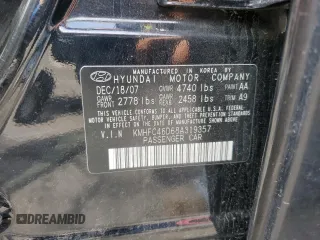 2008 Hyundai Azera GLS with VIN KMHFC46D68A319357, listed as a Copart auction lot 58427035 with 159,191 mi miles and Salvage title. Bid and sale history available at DreamBid. Image 12.