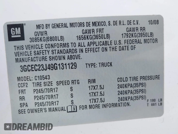 2009 Chevrolet Silverado 1500 LT with VIN 3GCEC23J49G131129, listed as a IAAI auction lot 41778537 with 209,262 mi miles. Bid and sale history available at carsss.com. Image 9.