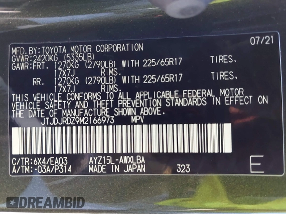 2021 Lexus NX 300h with VIN JTJDJRDZ9M2166973, listed as a IAAI auction lot 41862361 with 24,912 mi miles and . Bid and sale history available at DreamBid. Image 9.