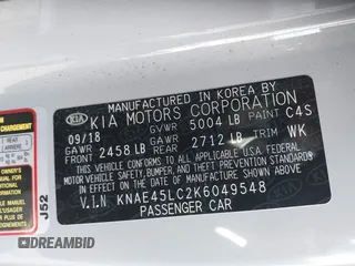 2019 Kia Stinger GT1 with VIN KNAE45LC2K6049548, listed as a IAAI auction lot 40970268 with 35,217 mi miles and . Bid and sale history available at DreamBid. Image 9.