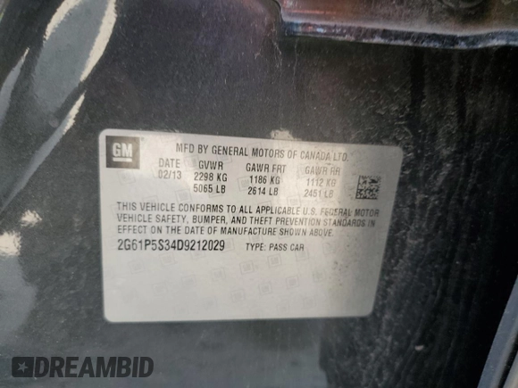 2013 Cadillac XTS Luxury with VIN 2G61P5S34D9212029, listed as a Copart auction lot 61874985 with 145,762 mi miles and Clean title. Bid and sale history available at DreamBid. Image 12.