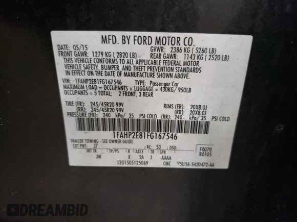2015 Ford Taurus SEL with VIN 1FAHP2E81FG167546, listed as a Copart auction lot 49114795 with 185,587 mi miles and Salvage Title. Bid and sale history available at carsss.com. Image 12.