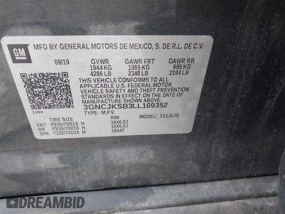 2020 Chevrolet Trax LS z VIN 3GNCJKSB3LL169352, wystawiony jako IAAI lot #42265216 z przebiegiem 19 926 mil mil oraz . Historia ofert i sprzedaży dostępna na DreamBid. Obrazek 9.