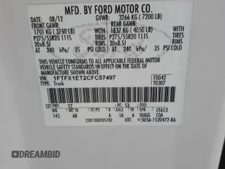 2012 Ford F-150 XL with VIN 1FTFX1ET2CFC57497, listed as a Copart auction lot 49132945 with 84,430 mi miles and Salvage Title. Bid and sale history available at carsss.com. Image 14.