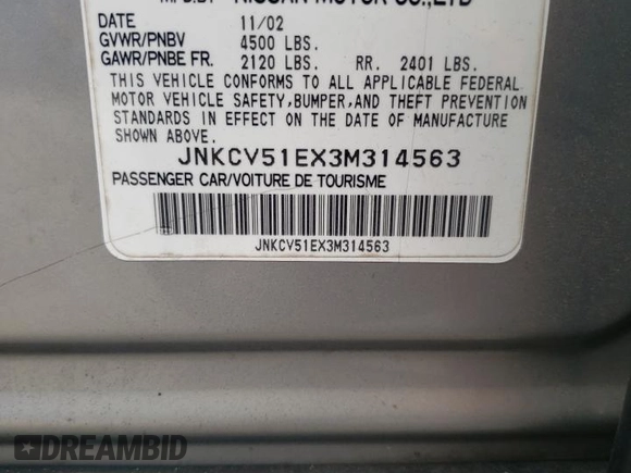 2003 Infiniti G35 w/Leather with VIN JNKCV51EX3M314563, listed as a Copart auction lot 72418514 with 218,606 mi miles and Salvage Title. Bid and sale history available at DreamBid. Image 14.