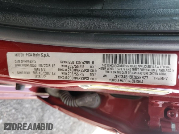 2015 FIAT 500L Easy with VIN ZFBCFABH9FZ036927, listed as a Copart auction lot 83903094 with 63,380 mi miles and Salvage title. Bid and sale history available at DreamBid. Image 13.