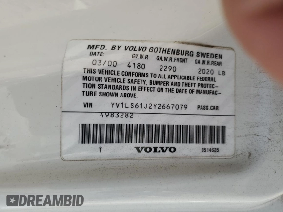 2000 Volvo S70 с VIN YV1LS61J2Y2667079, выставлен на аукционе Copart как лот 69458774 с пробегом Не указан миль и Списание • Salvage title. История ставок и продаж доступна на DreamBid. Изображение 15.