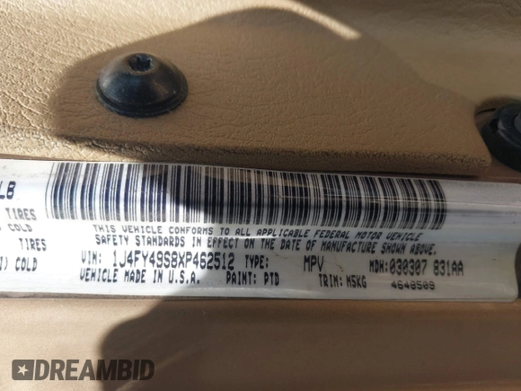 1999 Jeep Wrangler Sahara with VIN 1J4FY49S8XP462512, listed as a IAAI auction lot 42165052 with 146,135 mi miles and . Bid and sale history available at DreamBid. Image 9.