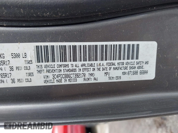 2012 Dodge Journey SXT with VIN 3C4PDCBB6CT392170, listed as a IAAI auction lot 42378262 with 120,640 mi miles and . Bid and sale history available at DreamBid. Image 9.