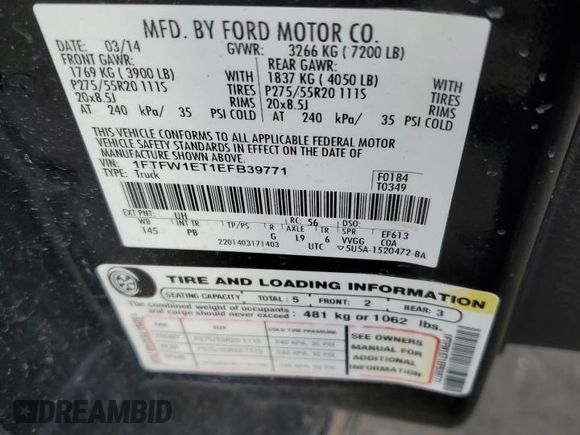 2014 Ford F-150 XL with VIN 1FTFW1ET1EFB39771, listed as a Copart auction lot 78080214 with 203,700 mi miles and Salvage Title. Bid and sale history available at carsss.com. Image 14.