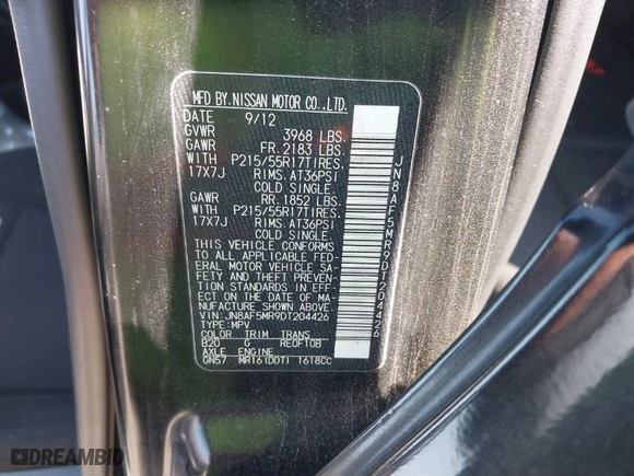 2013 Nissan Juke S with VIN JN8AF5MR9DT204426, listed as a IAAI auction lot 41840784 with 1 mi miles. Bid and sale history available at carsss.com. Image 9.