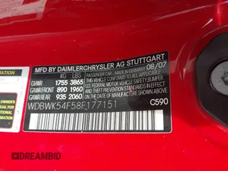 2008 Mercedes-Benz SLK-Class 3.0L with VIN WDBWK54F58F177151, listed as a IAAI auction lot 41516954 with 201,431 mi miles. Bid and sale history available at carsss.com. Image 9.