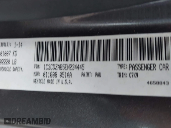 2014 Dodge Avenger SE with VIN 1C3CDZAB5EN234445, listed as a IAAI auction lot 42669108 with 82,930 mi miles and . Bid and sale history available at DreamBid. Image 9.