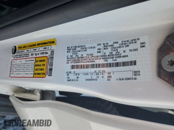 2020 Ford Ranger XL with VIN 1FTER4FH1LLA43054, listed as a Copart auction lot 61919495 with 21,094 mi miles and Clean title. Bid and sale history available at DreamBid. Image 12.