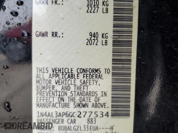 2016 Nissan Altima SV with VIN 1N4AL3AP6GC277534, listed as a Copart auction lot 43426665 with 144,280 mi miles and Salvage Title. Bid and sale history available at DreamBid. Image 13.
