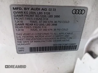 2023 Audi Q3 S line Premium with VIN WA1DECF39P1106631, listed as a IAAI auction lot 42793227 with 45,625 mi miles and . Bid and sale history available at DreamBid. Image 26.