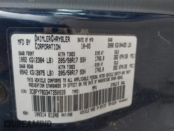 2004 Chrysler PT Cruiser GT with VIN 3C8FY78G34T350839, listed as a IAAI auction lot 41787073 with 144,793 mi miles and . Bid and sale history available at DreamBid. Image 9.