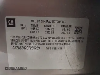 2012 Chevrolet Malibu 1FL with VIN 1G1ZA5E02CF235259, listed as a IAAI auction lot 39865406 with 90,370 mi miles and . Bid and sale history available at DreamBid. Image 9.