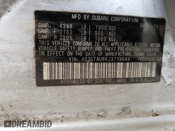 2018 Subaru Impreza Limited with VIN 4S3GTAU66J3719649, listed as a Copart auction lot 64837905 with 107,456 mi miles and Clean title. Bid and sale history available at DreamBid. Image 12.