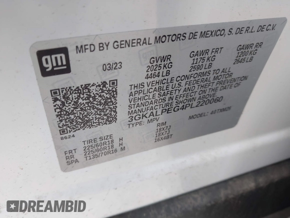 2023 GMC Terrain SLT with VIN 3GKALPEG4PL220060, listed as a IAAI auction lot 41586206 with 20,795 mi miles and . Bid and sale history available at DreamBid. Image 9.
