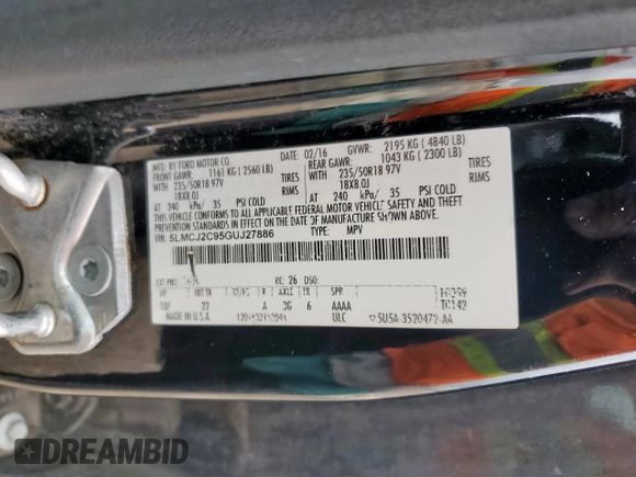 2016 Lincoln MKC Select z VIN 5LMCJ2C95GUJ27886, wystawiony jako Copart lot #60280645 z przebiegiem 165 973 mil mil oraz Szkoda całkowita • Salvage title. Historia ofert i sprzedaży dostępna na DreamBid. Obrazek 14.
