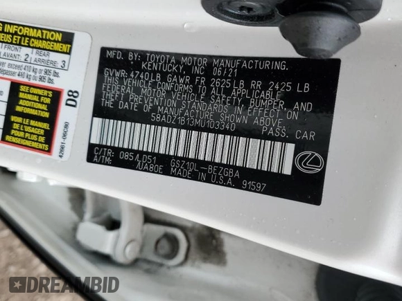 2021 Lexus ES 350 z VIN 58ADZ1B13MU103340, wystawiony jako Copart lot #47973735 z przebiegiem 29 539 mil mil oraz Szkoda całkowita • Salvage title. Historia ofert i sprzedaży dostępna na DreamBid. Obrazek 12.
