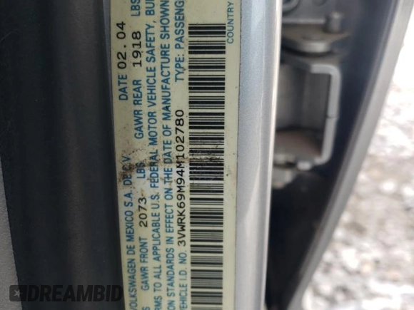 2004 Volkswagen Jetta GL z VIN 3VWRK69M94M102780, wystawiony jako Copart lot #45484585 z przebiegiem 202 009 mil mil oraz Nie do naprawy • Non repairable. Historia ofert i sprzedaży dostępna na DreamBid. Obrazek 12.