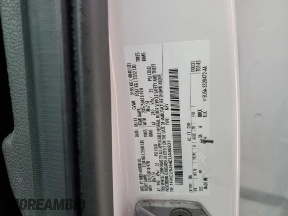 2014 Ford Escape Titanium with VIN 1FMCU9J94EUA86931, listed as a Copart auction lot 45355475 with 172,770 mi miles and Salvage Title. Bid and sale history available at DreamBid. Image 14.