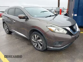 2015 Nissan Murano Platinum z VIN 5N1AZ2MG1FN258578, wystawiony jako IAAI lot #41552502 z przebiegiem 165 875 mil mil oraz . Historia ofert i sprzedaży dostępna na DreamBid. Obrazek 1.