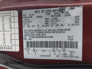 2009 Ford Explorer Eddie Bauer with VIN 1FMEU64E69UA37946, listed as a IAAI auction lot 41576594 with 149,354 mi miles and . Bid and sale history available at DreamBid. Image 9.