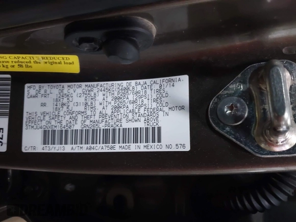 2014 Toyota Tacoma PreRunner with VIN 3TMJU4GNXEM164507, listed as a IAAI auction lot 42118984 with 183,101 mi miles and . Bid and sale history available at DreamBid. Image 9.