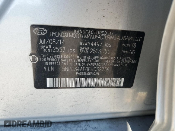 2015 Hyundai Sonata Limited with VIN 5NPE34AF0FH032756, listed as a Copart auction lot 47362825 with 178,484 mi miles and Salvage Title. Bid and sale history available at carsss.com. Image 13.