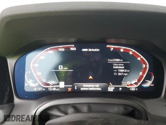 2022 BMW 3 Series M340i xDrive with VIN 3MW5U9J00N8C25719, listed as a Copart auction lot 48188795 with 21,969 mi miles and Salvage Title. Bid and sale history available at carsss.com. Image 9.