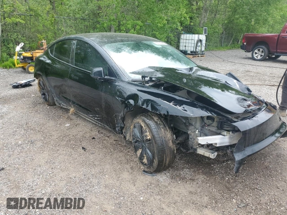 2025 Tesla Model 3 Long Range with VIN 5YJ3E1EB6SF923974, listed as a Copart auction lot 57059495 with 9,108 mi miles and Salvage title. Bid and sale history available at DreamBid. Image 4.