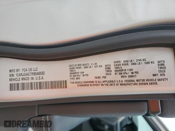 2024 Jeep Grand Cherokee Altitude with VIN 1C4RJGAG7R8546592, listed as a Copart auction lot 75140834 with Not provided miles and Non repairable. Bid and sale history available at DreamBid. Image 13.
