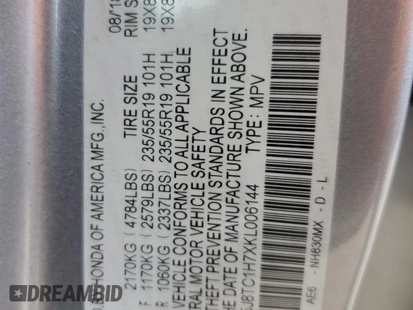 2019 Acura RDX w/Advance Pkg with VIN 5J8TC1H7XKL006144, listed as a Copart auction lot 45814985 with 75,591 mi miles and Salvage Title. Bid and sale history available at carsss.com. Image 12.