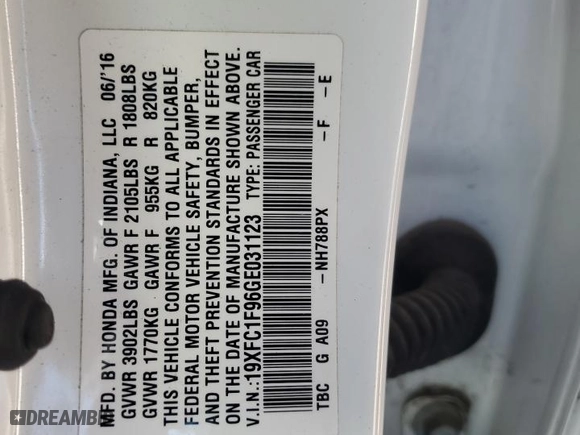 2016 Honda Civic Sedan Touring with VIN 19XFC1F96GE031123, listed as a Copart auction lot 47122215 with 131,896 mi miles and Salvage Title. Bid and sale history available at carsss.com. Image 12.
