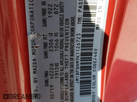 2019 Mazda Mazda3 Hatchback w/Premium Pkg with VIN JM1BPBNM9K1126723, listed as a Copart auction lot 75910314 with 15,366 mi miles and Non Repairable. Bid and sale history available at carsss.com. Image 13.