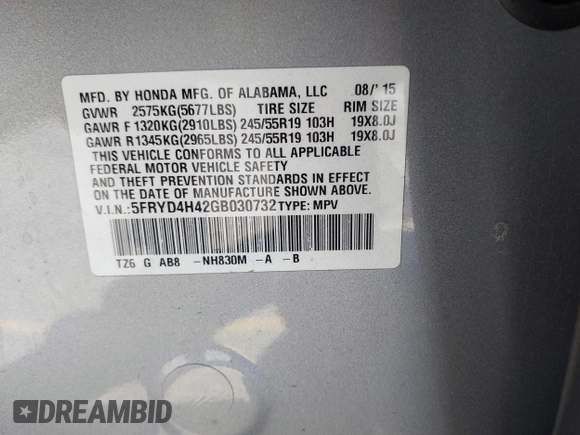 2016 Acura MDX w/Tech with VIN 5FRYD4H42GB030732, listed as a IAAI auction lot 41993867 with 152,279 mi miles. Bid and sale history available at carsss.com. Image 9.