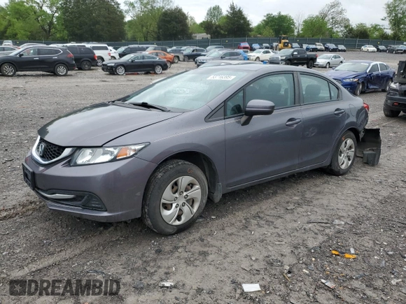 2015 Honda Civic Sedan LX with VIN 19XFB2F58FE092963, listed as a Copart auction lot 53716395 with 65,734 mi miles and Salvage Title. Bid and sale history available at carsss.com. Image 1.