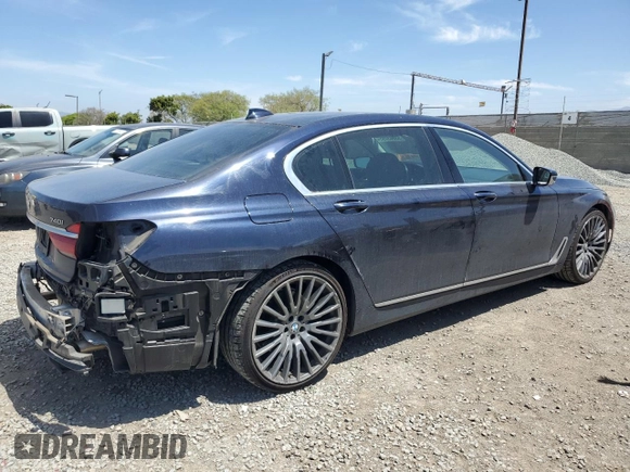 2018 BMW 7 Series 740i with VIN WBA7E2C58JG743126, listed as a Copart auction lot 53843795 with 90,614 mi miles and Salvage title. Bid and sale history available at DreamBid. Image 3.