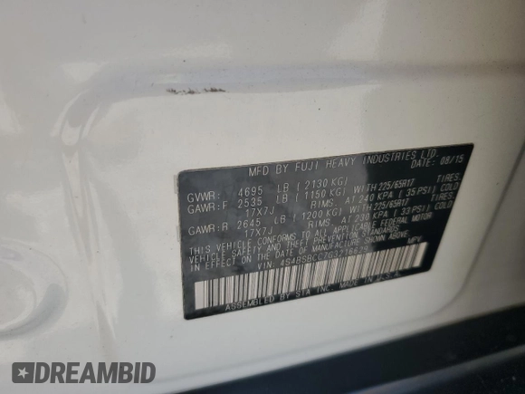 2016 Subaru Outback Premium с VIN 4S4BSBCC7G3216629, выставлен на аукционе Copart как лот 57782325 с пробегом 150 352 миль миль и Списание • Salvage title. История ставок и продаж доступна на DreamBid. Изображение 13.