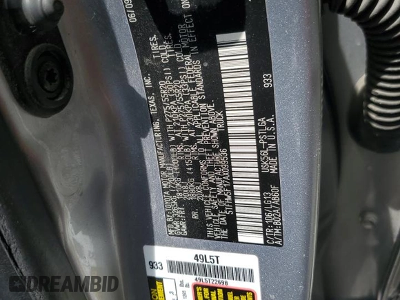 2010 Toyota Tundra 4WD Truck LTD with VIN 5TFHW5F17AX099536, listed as a Copart auction lot 57670074 with 282,722 mi miles and Salvage Title. Bid and sale history available at carsss.com. Image 12.
