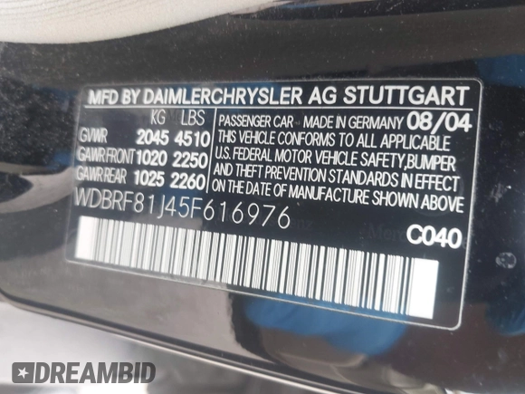 2005 Mercedes-Benz C 240 с VIN WDBRF81J45F616976, выставлен на аукционе IAAI как лот 42686385 с пробегом 49 390 миль миль и . История ставок и продаж доступна на DreamBid. Изображение 9.
