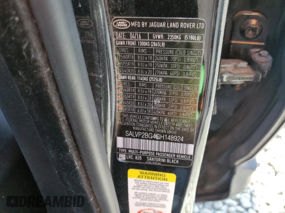 2016 Land Rover Range Rover Evoque SE with VIN SALVP2BG4GH148924, listed as a Copart auction lot 59966815 with 90,878 mi miles and Salvage title. Bid and sale history available at DreamBid. Image 13.