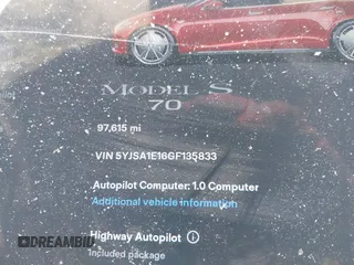 2016 Tesla Model S 70 with VIN 5YJSA1E16GF135833, listed as a IAAI auction lot 42084421 with 97,615 mi miles and . Bid and sale history available at DreamBid. Image 7.